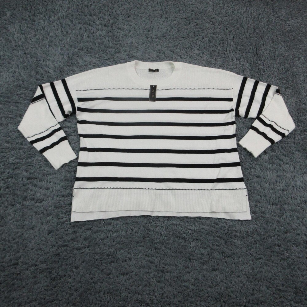 Lety & Me Sweater Pullover Womens 1X White Striped Oversized Crew Neck NWT